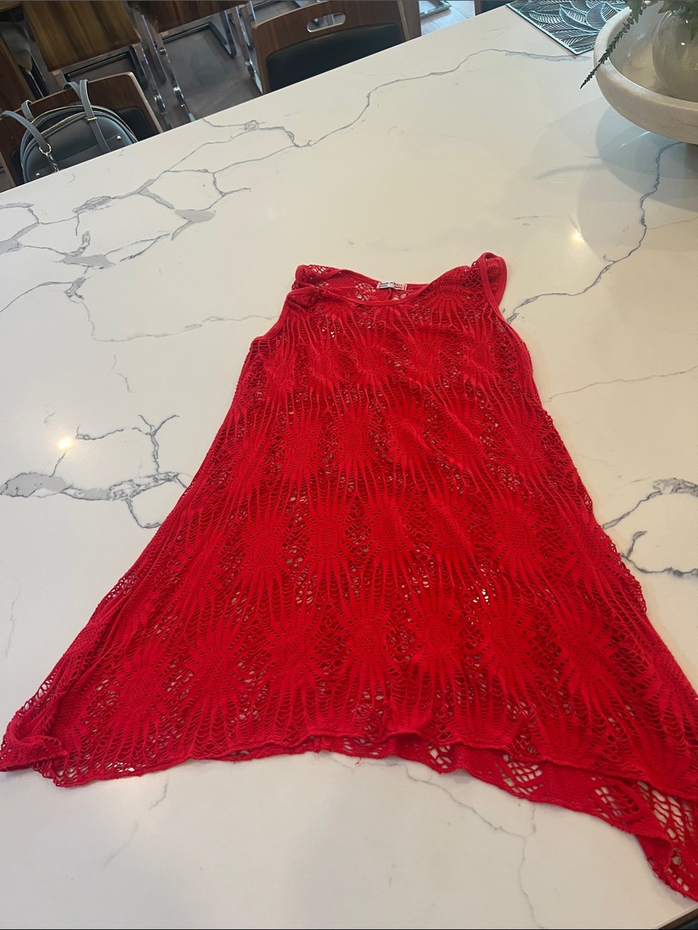 Red Crochet Sleeveless Tunic Top